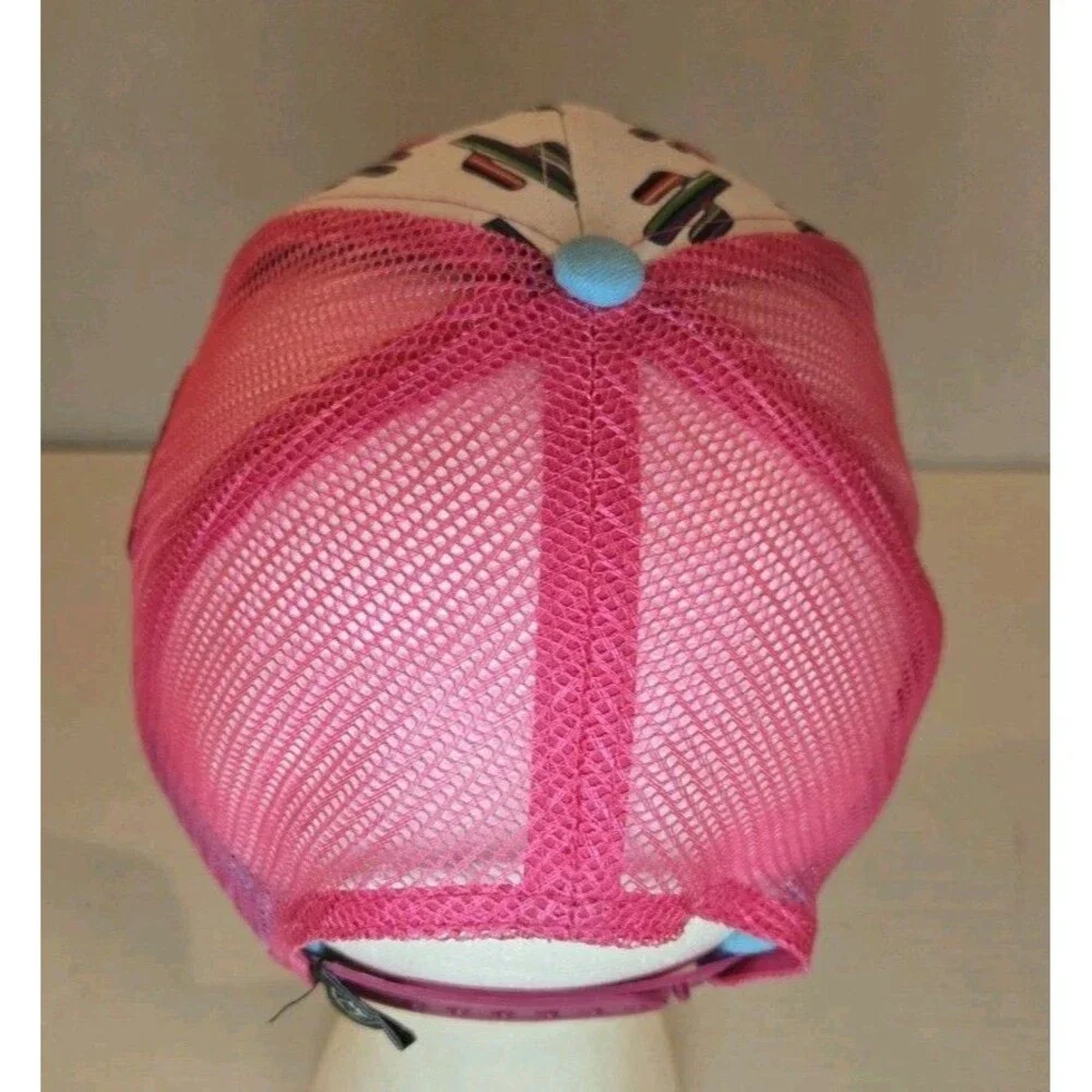 Ariat Youth Cactus Print Cap Blue Bill Pink Mesh Adjustable Snap Back Hat OSFM